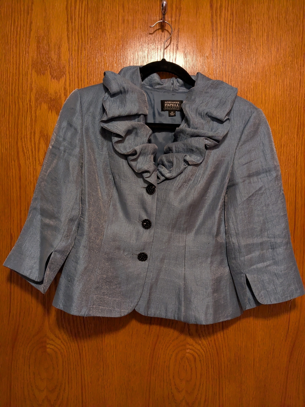 Adrianna Papell Women's Light Blue Ruffle Collar Jacket